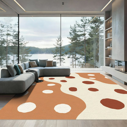 Earthy Terracotta Cream Polka Dot Organic Rug