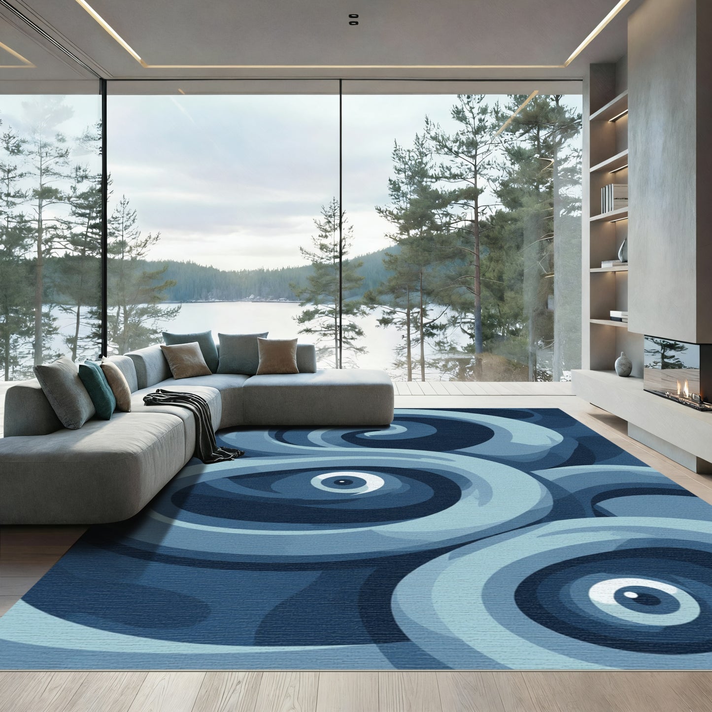 Deep Blue Swirl Eye Rug