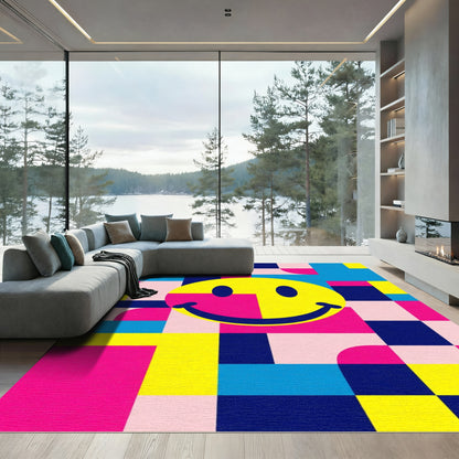 Vibrant Geometric Smiley Face Rug