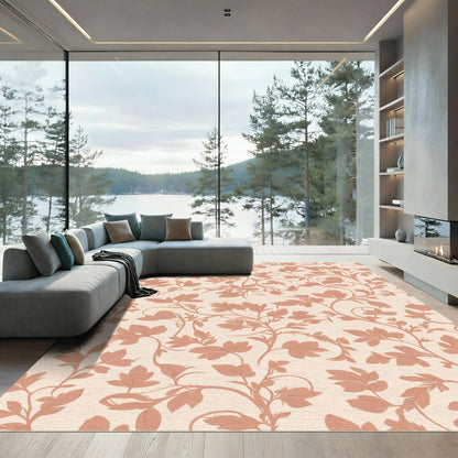 Terracotta Floral Vine Silhouette Rug