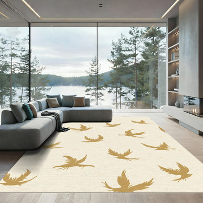 Golden Flying Birds Cream Background Rug