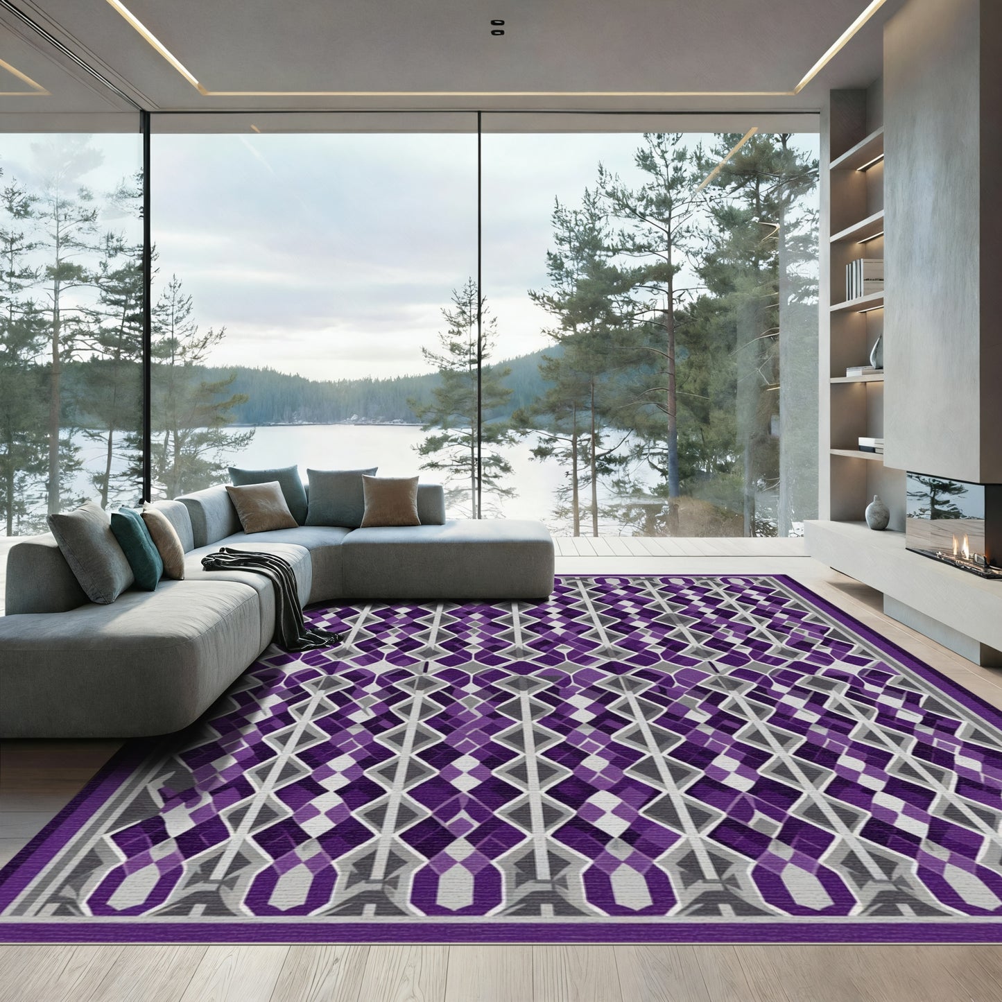Deep Purple Geometric Lattice Rug