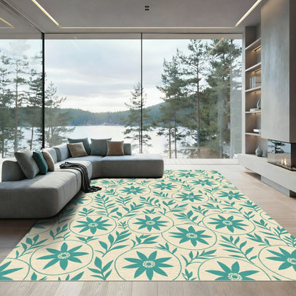 Teal Floral Vine Botanical Rug