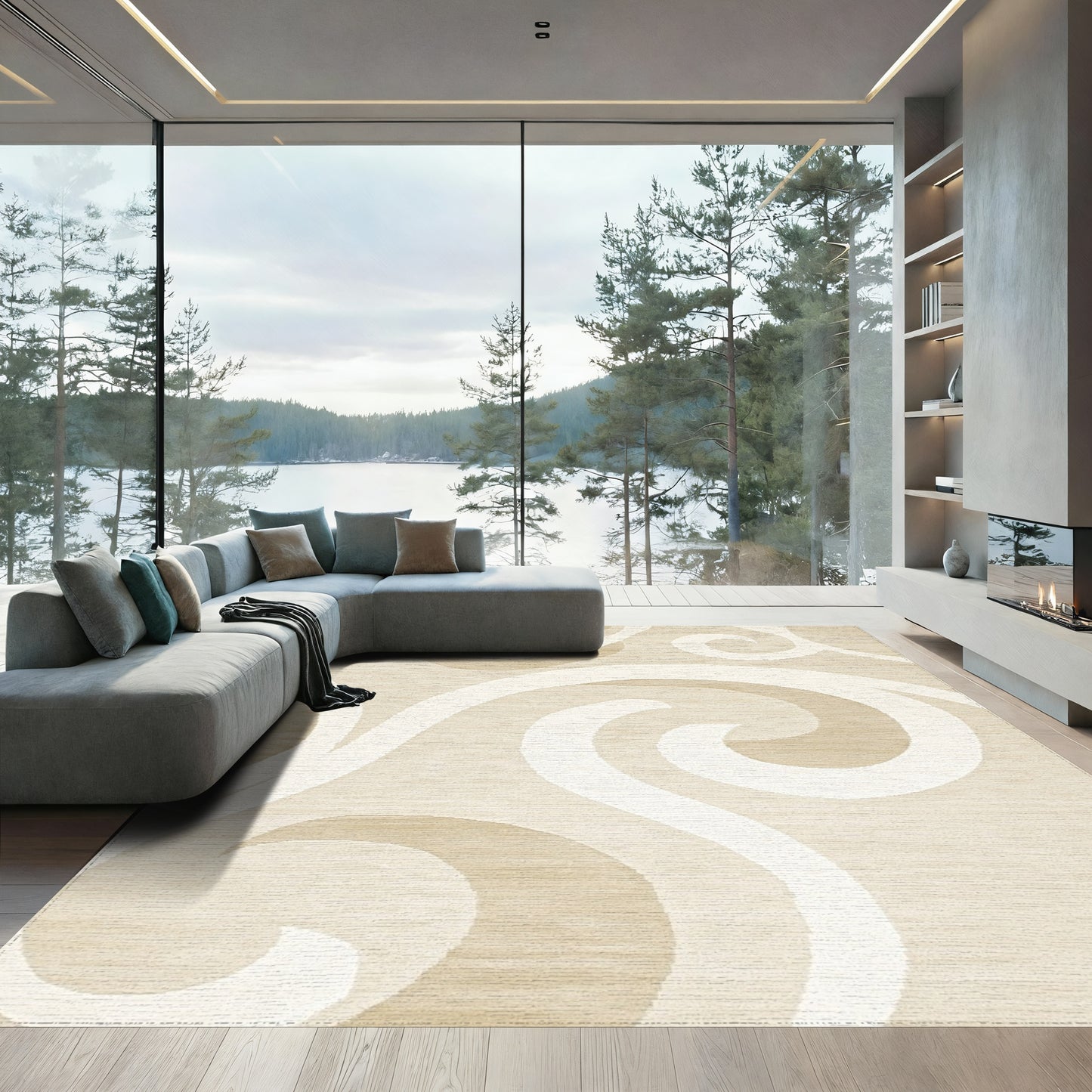 Beige Swirling Curl Rug