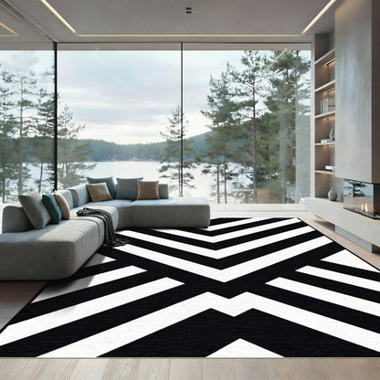 Abstract Black White Chevron Geometric Rug
