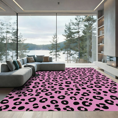 Pink Black Leopard Spots Rug
