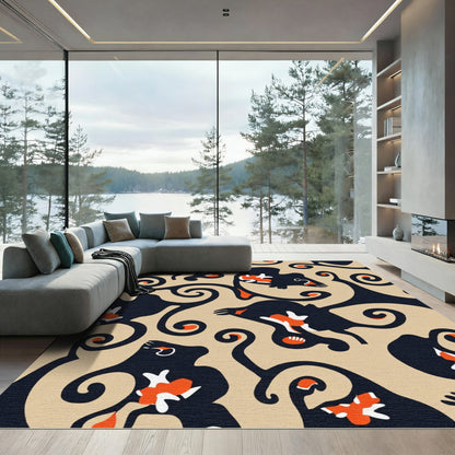 Abstract Black Orange Swirl Shapes Rug