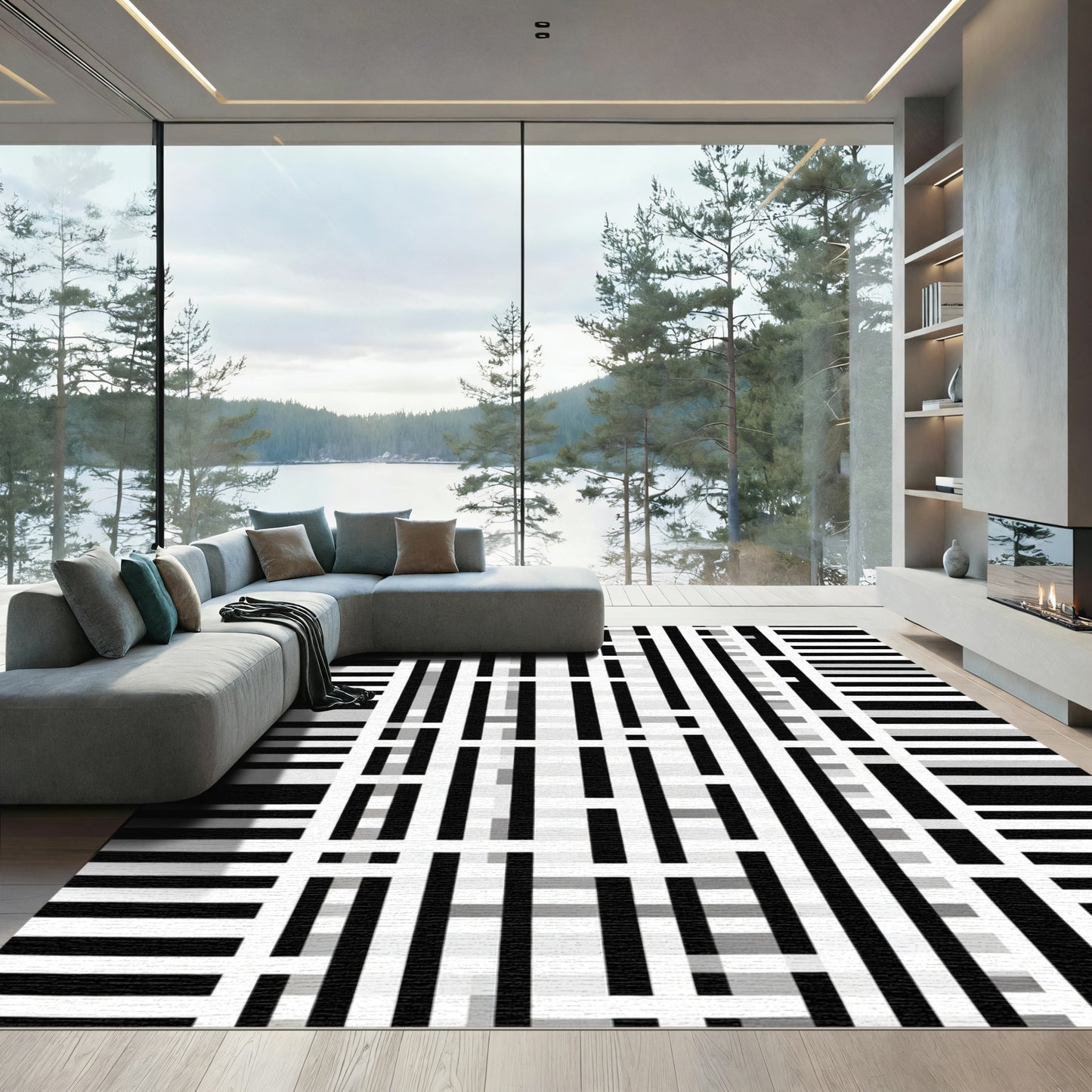 Monochromatic Vertical Stripe Abstract Rug