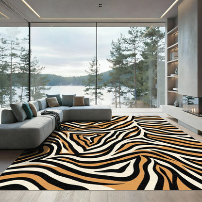 Bold Orange Black Wavy Stripes Rug