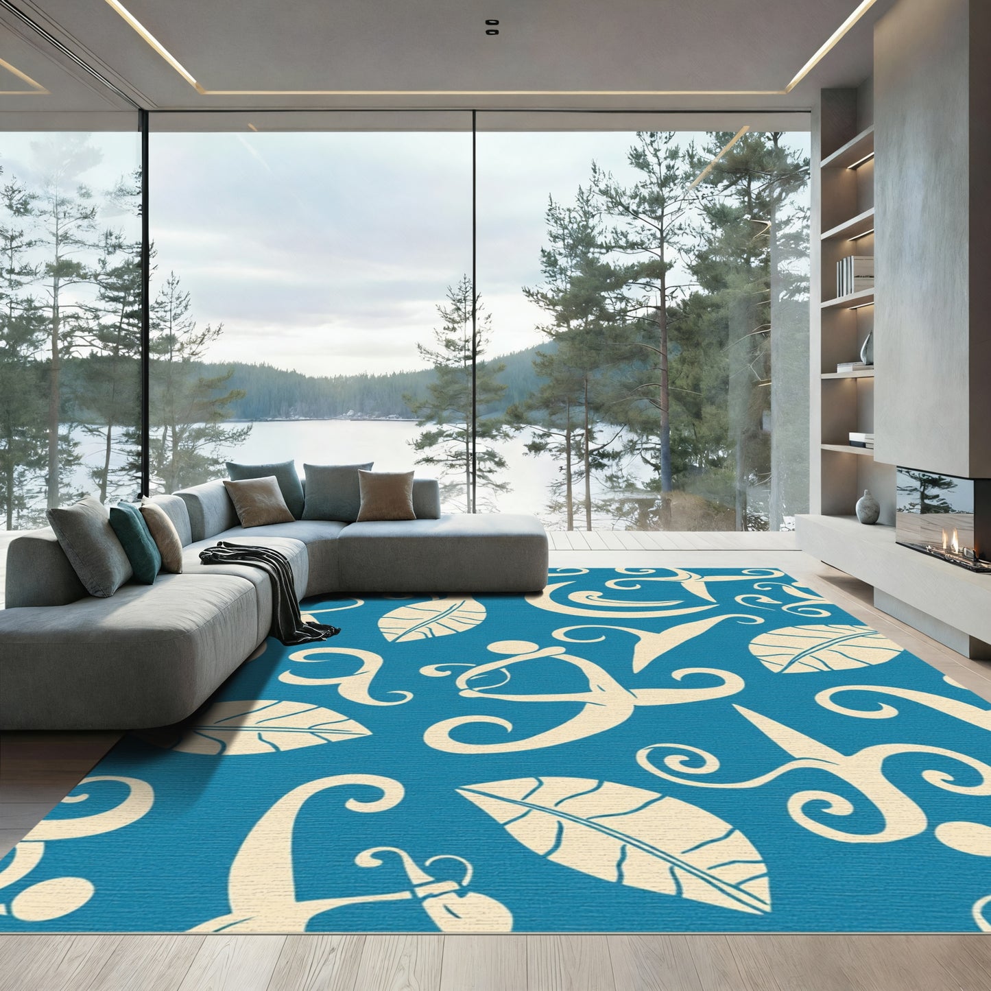 Cream Leaf Swirls And Figures Rug
