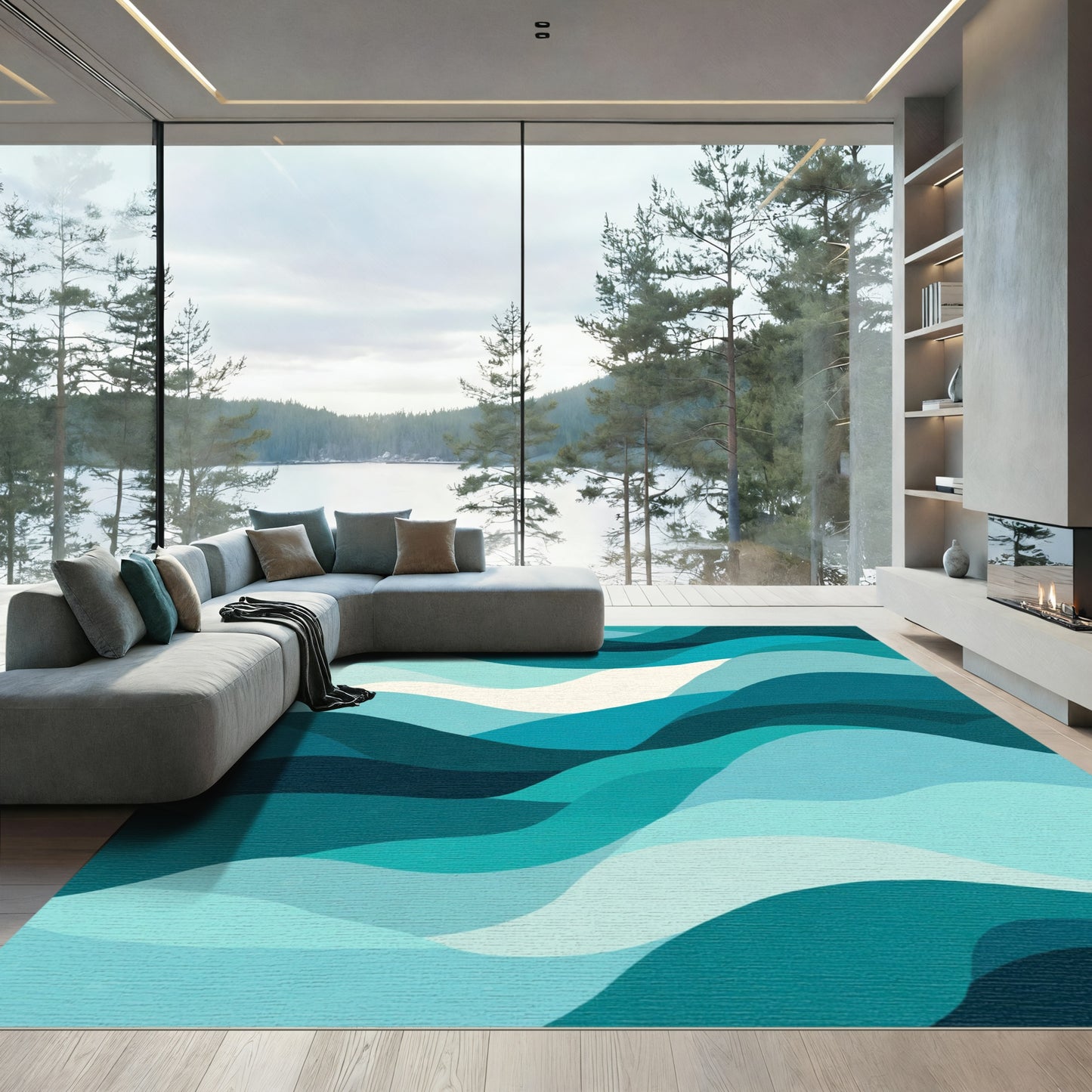 Ocean Ripples Abstract Blue Wave Rug