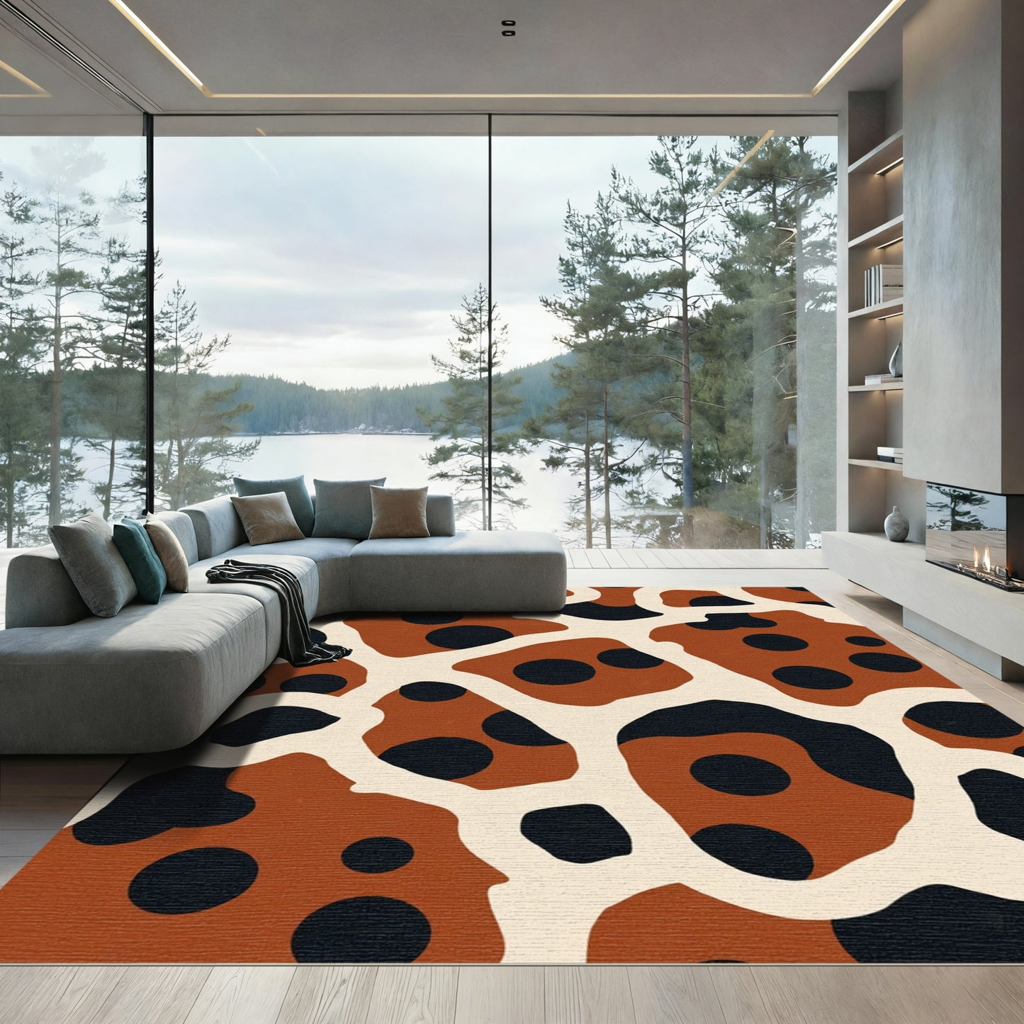 Brown Cream Black Organic Spots Rug
