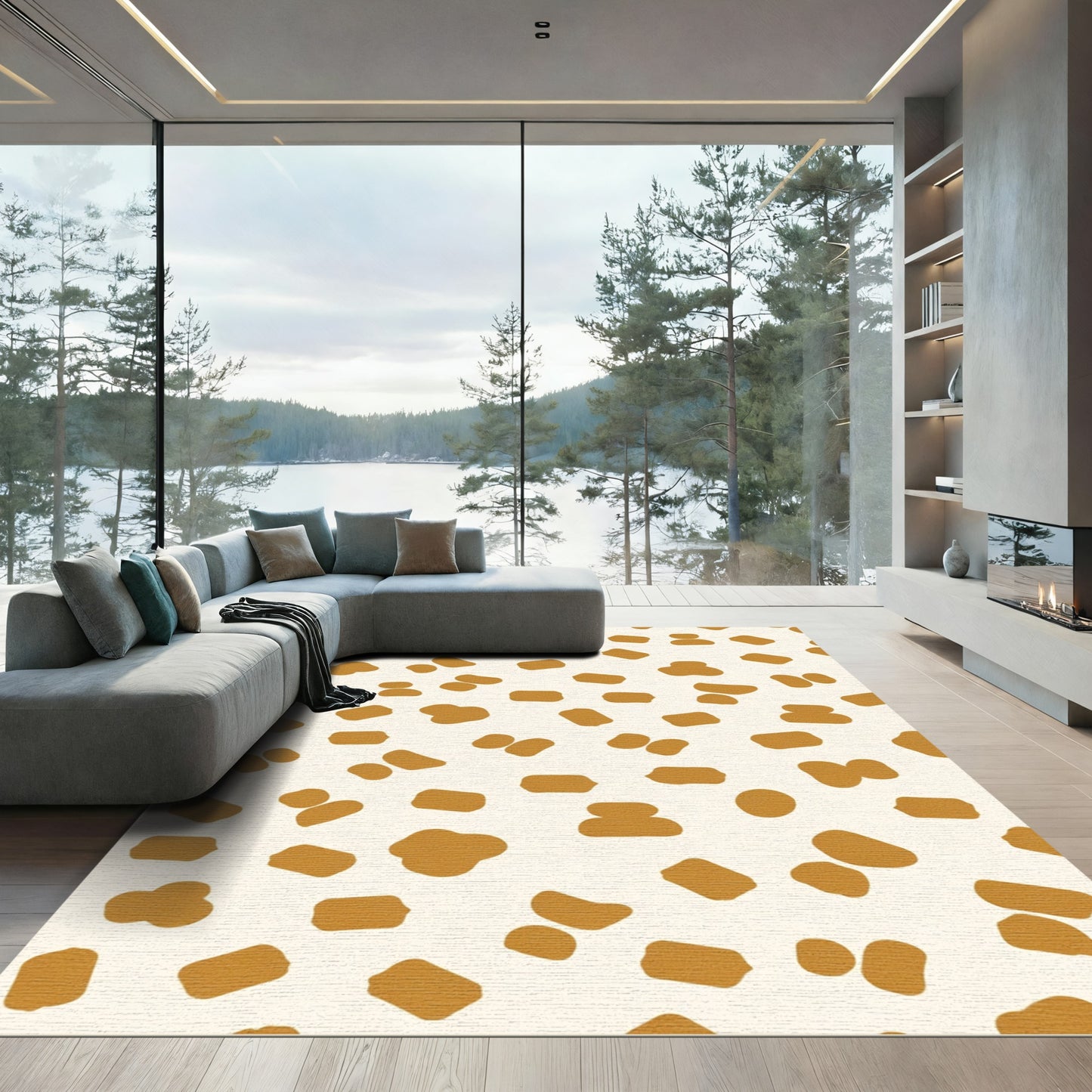 Cream Ochre Spatter Speckle Rug
