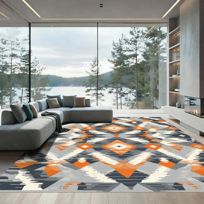 Orange Gray Neutral Diamond Tribal Rug