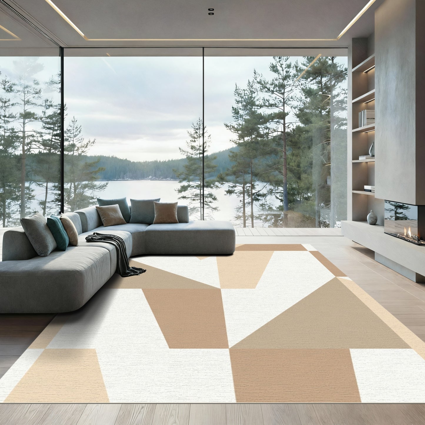 Geometric Neutral Tone Abstract Composition Rug