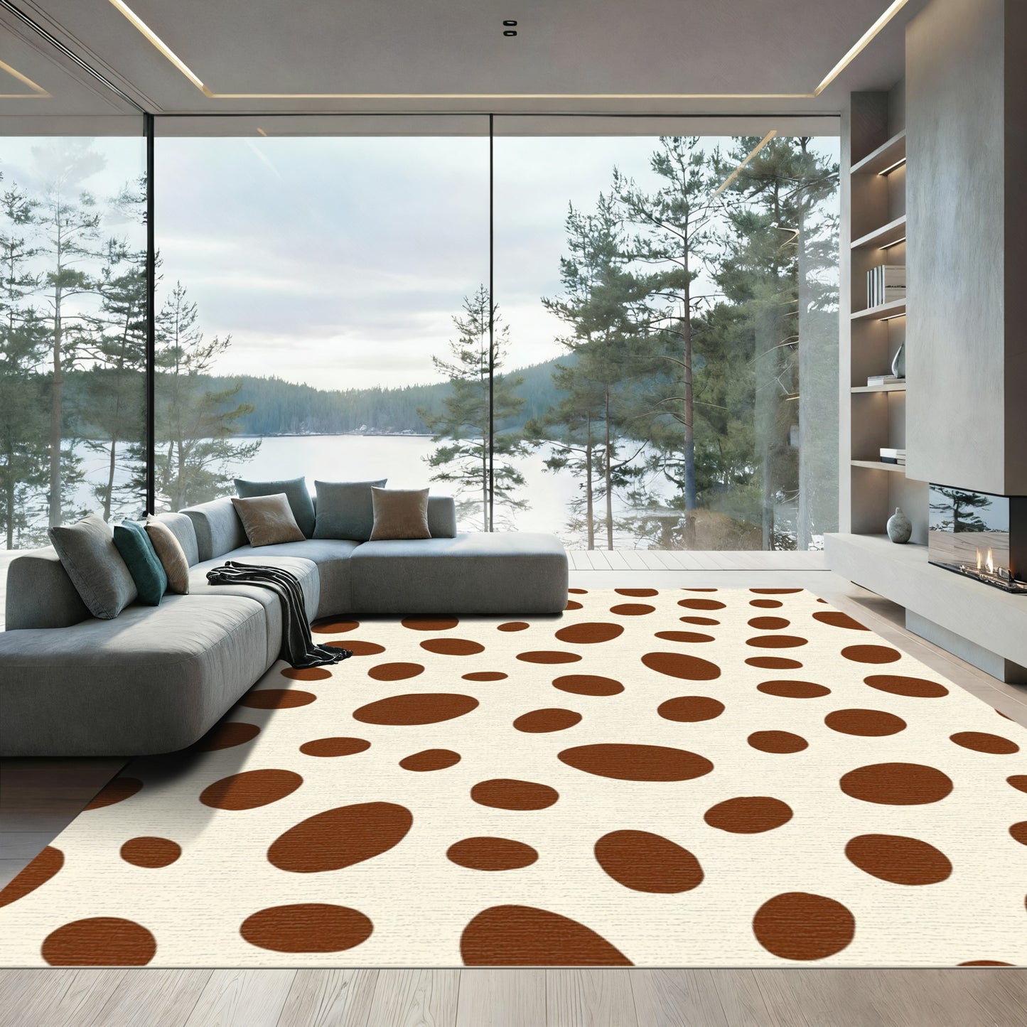 Cream and Brown Blotchy Spots Rug