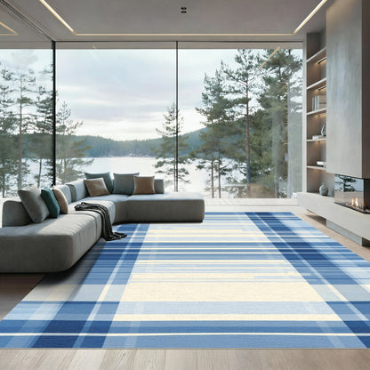 Classic Blue Plaid Geometric Rug