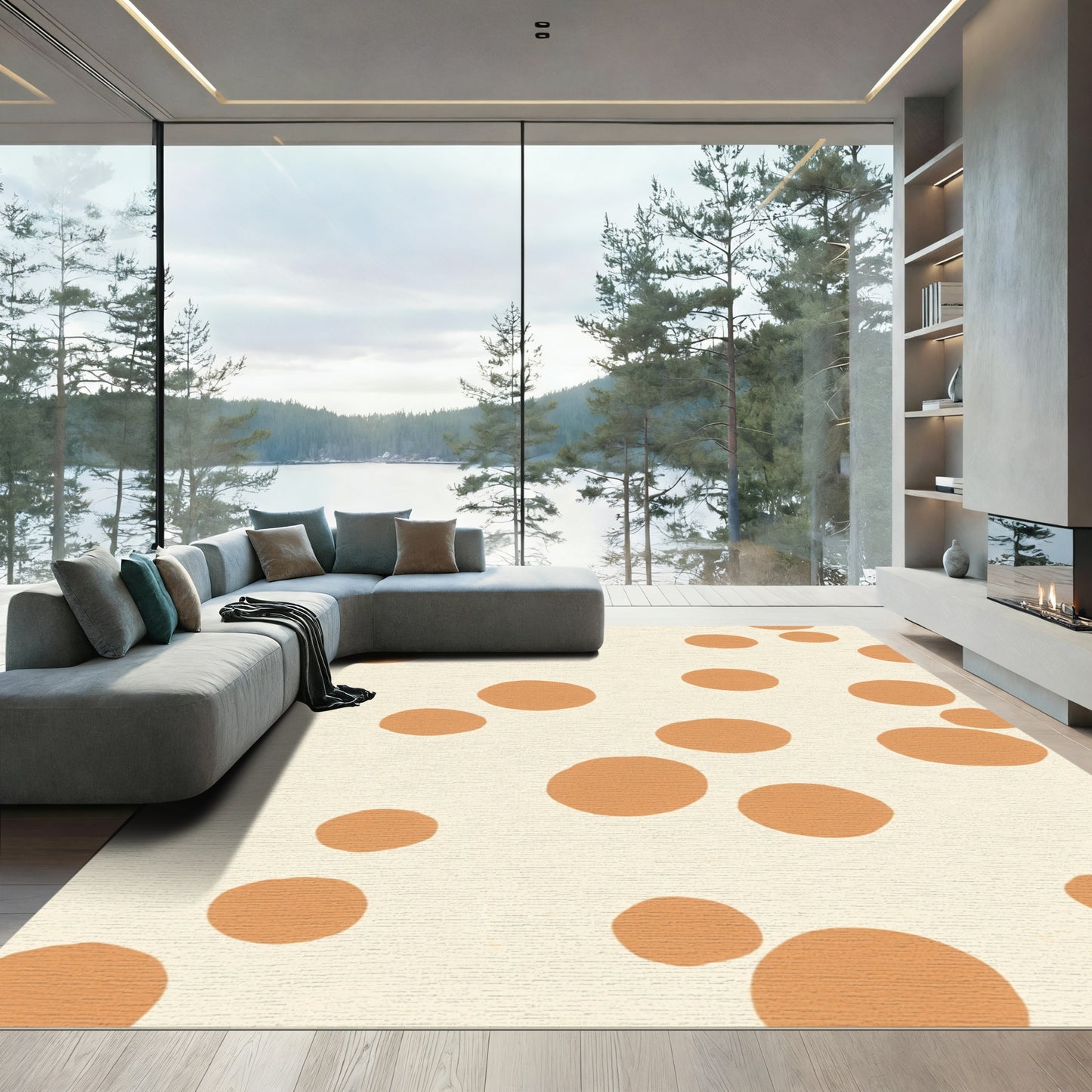 Cream Orange Dot Scatter Rug