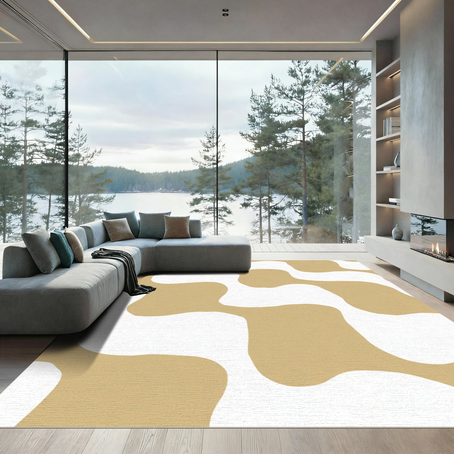 Brown White Organic Blob Rug