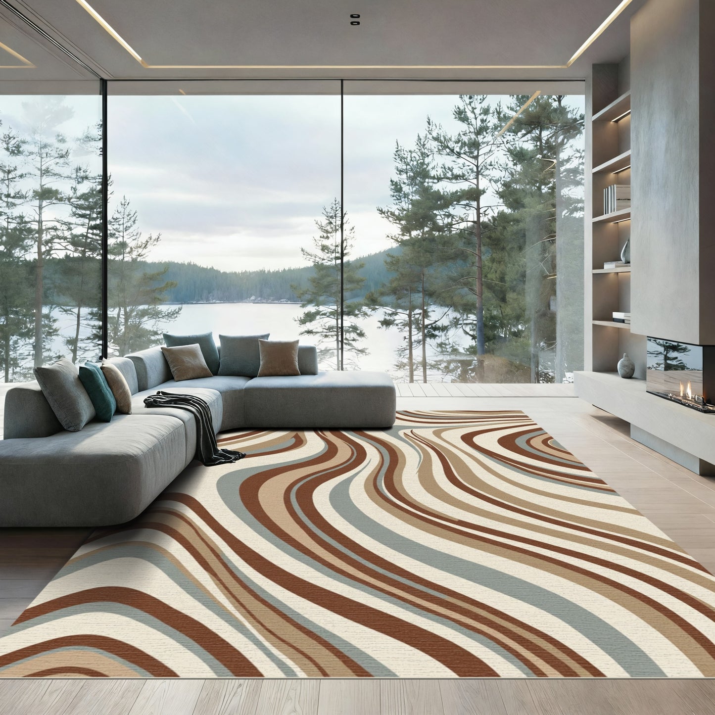 Earthy Tones Swirling Organic Waves Rug