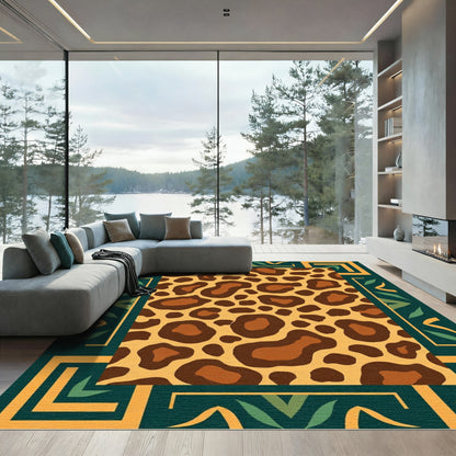Gold Brown Leopard Squares Jungle Rug