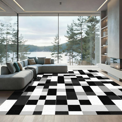 Monochromatic Pixelated Patchwork Grid Rug