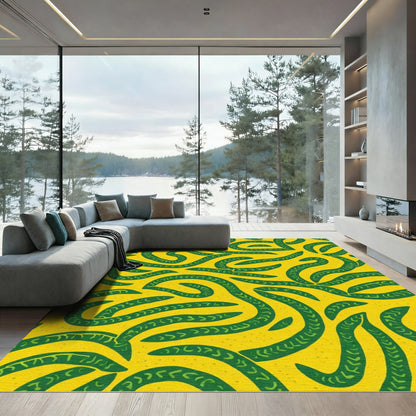 Yellow Green Wavy Stripe Medallion Rug