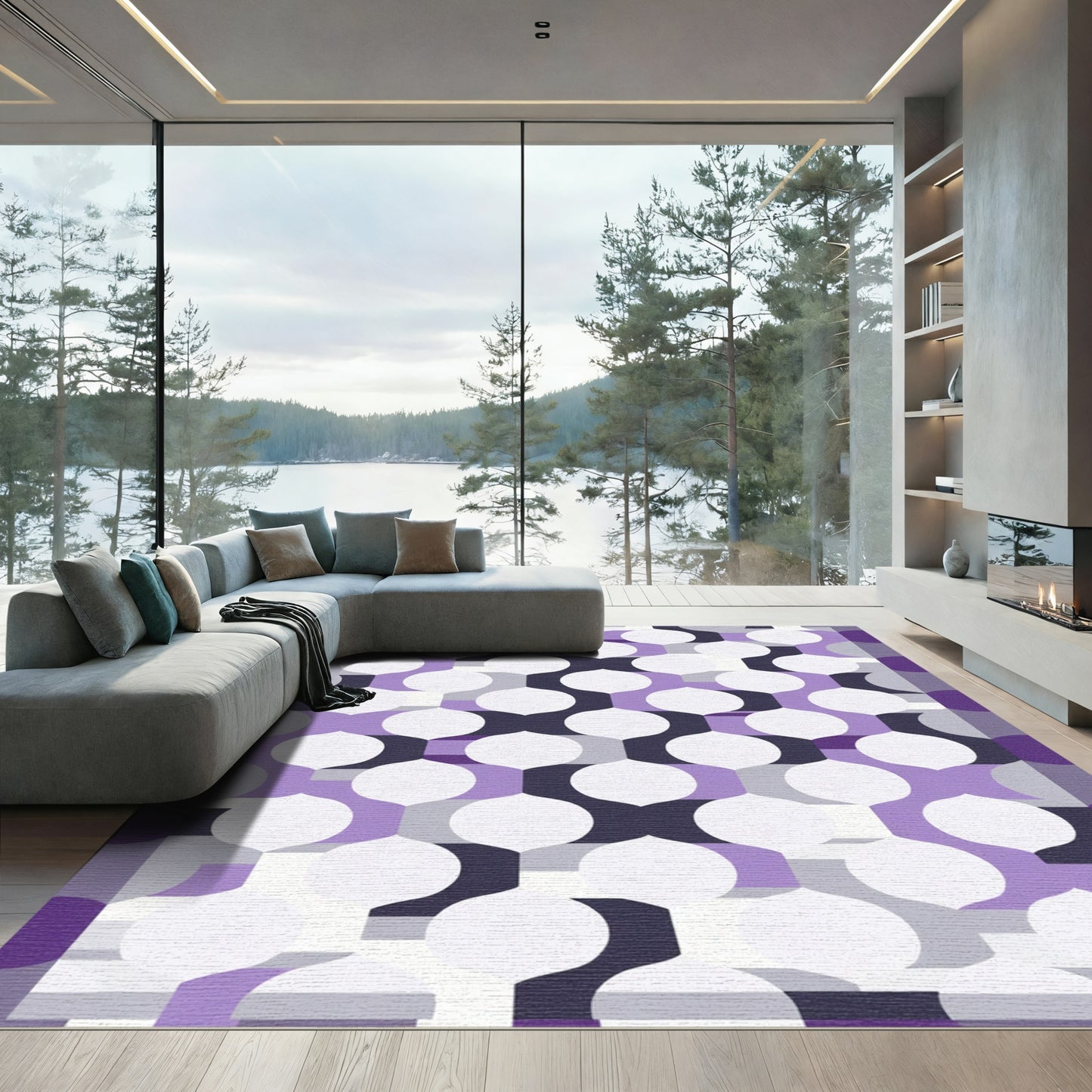 Purple Geometric Quatrefoil Overlay Rug