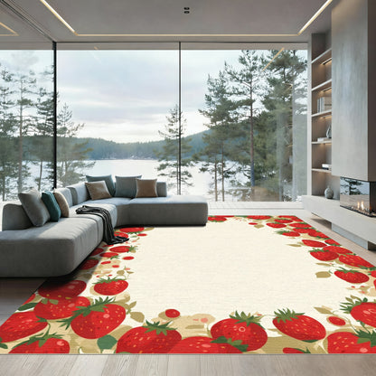 Berry Vine Red Strawberry Border Rug