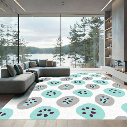 Teal Gray Seeded Round Slices Rug
