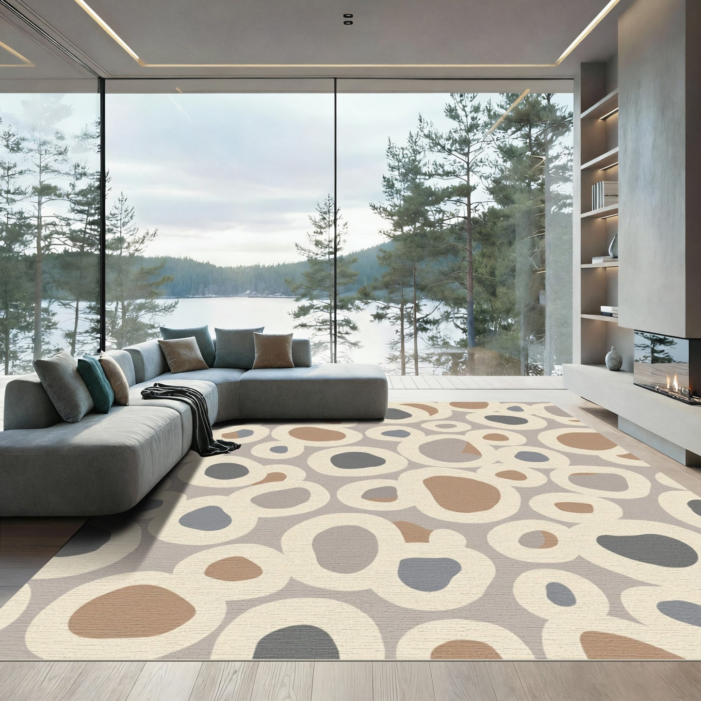 Neutral Earthy Organic Pebble Clusters Rug