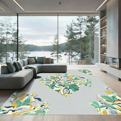 Abstract Emerald Yellow Floral Medallion Rug