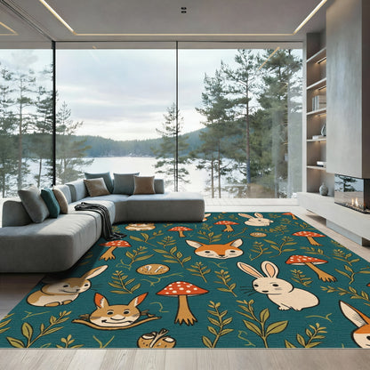 Whimsical Forest Animals Mushroom Companions Rug