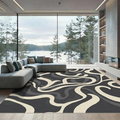 Cream Gray Swirl Abstract Rug
