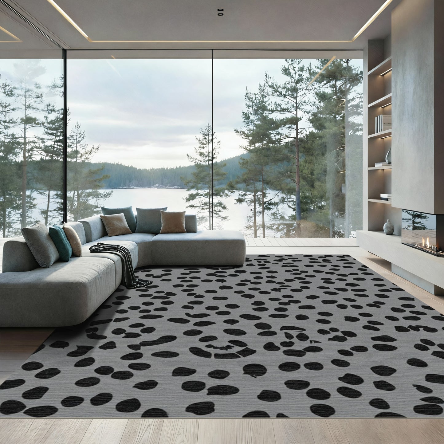 Gray Black Scattered Spots Rug