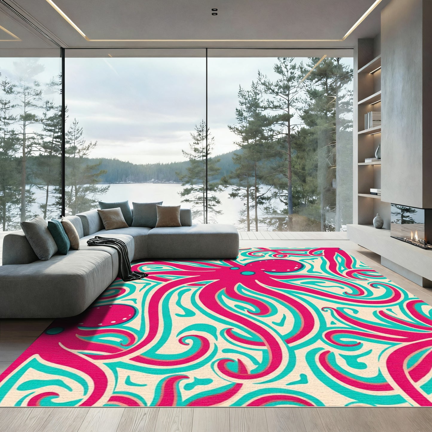Whimsical Pink Octopus Swirl Rug