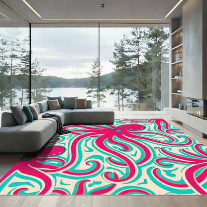 Whimsical Pink Octopus Swirl Rug