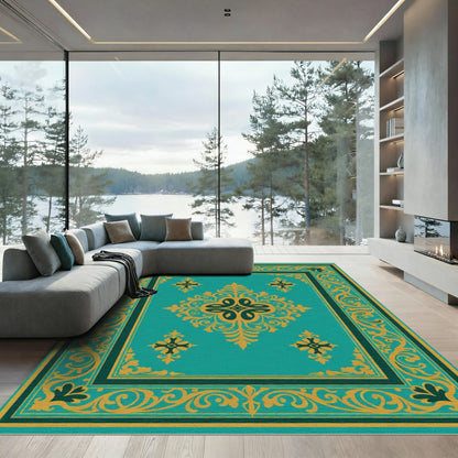 Regal Teal Gold Medallion Border Rug