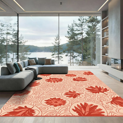 Coral Red Floral Swirls Rug