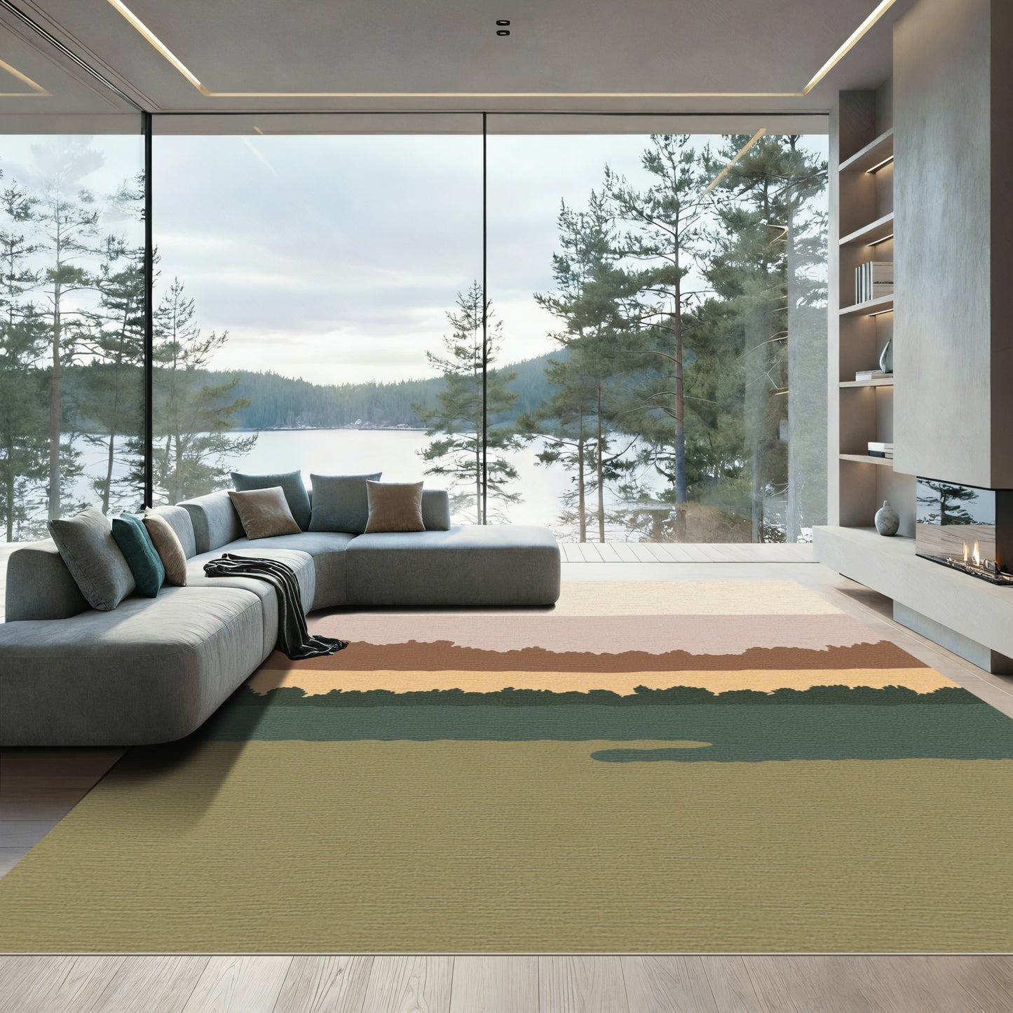 Earthy Abstract Landscape Horizon Rug