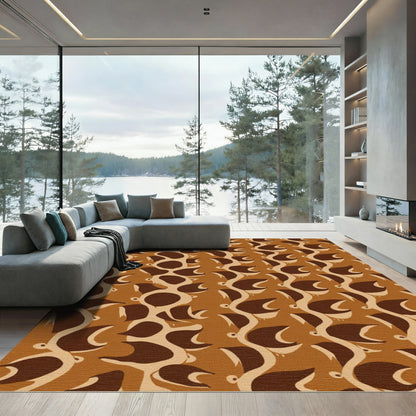Brown Tan Abstract Vine Swirl Rug