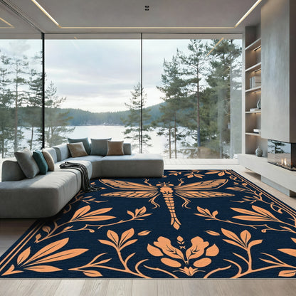 Orange Dragonfly Art Nouveau Botanical Rug