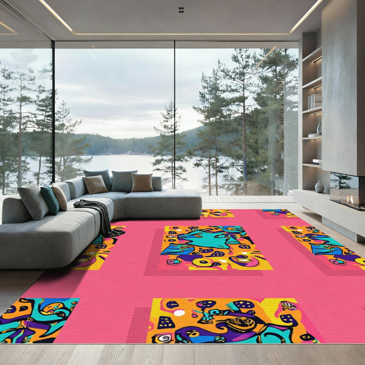 Groovy Cyan Abstract Jigsaw Whimsy Rug