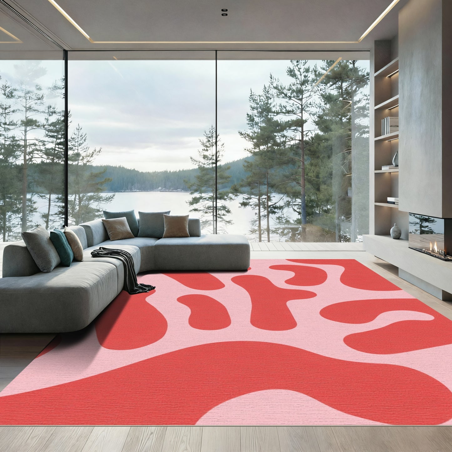 Coral Pink Organic Blob Rug