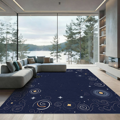 Cosmic Swirls and Stars Indigo Rug