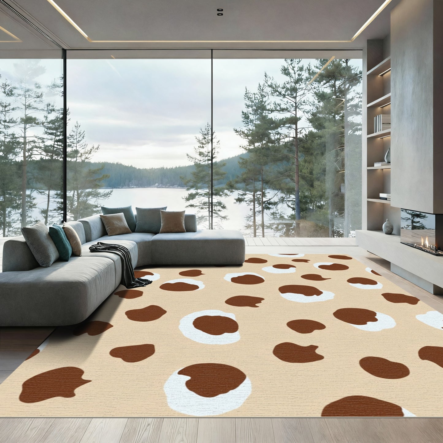 Brown White Organic Spots Rug