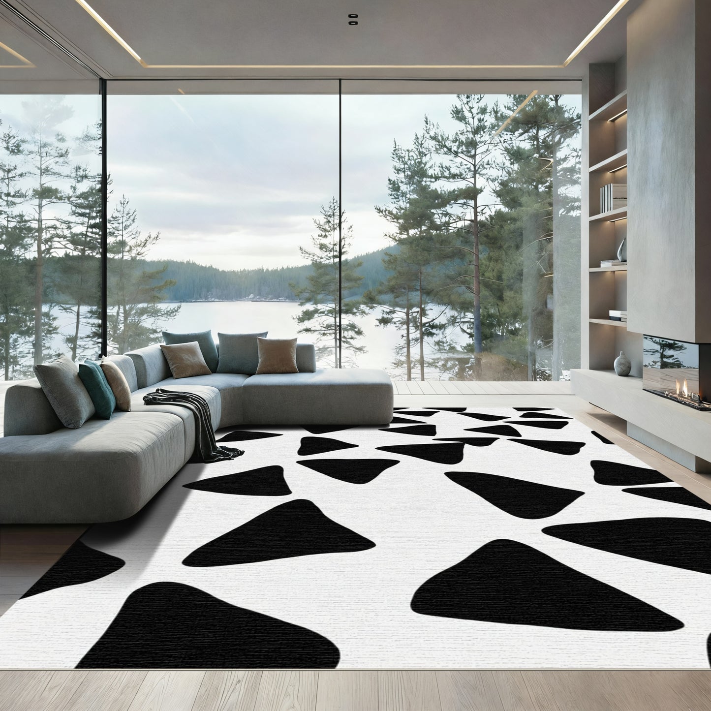 Black Organic Triangle Scattered Rug