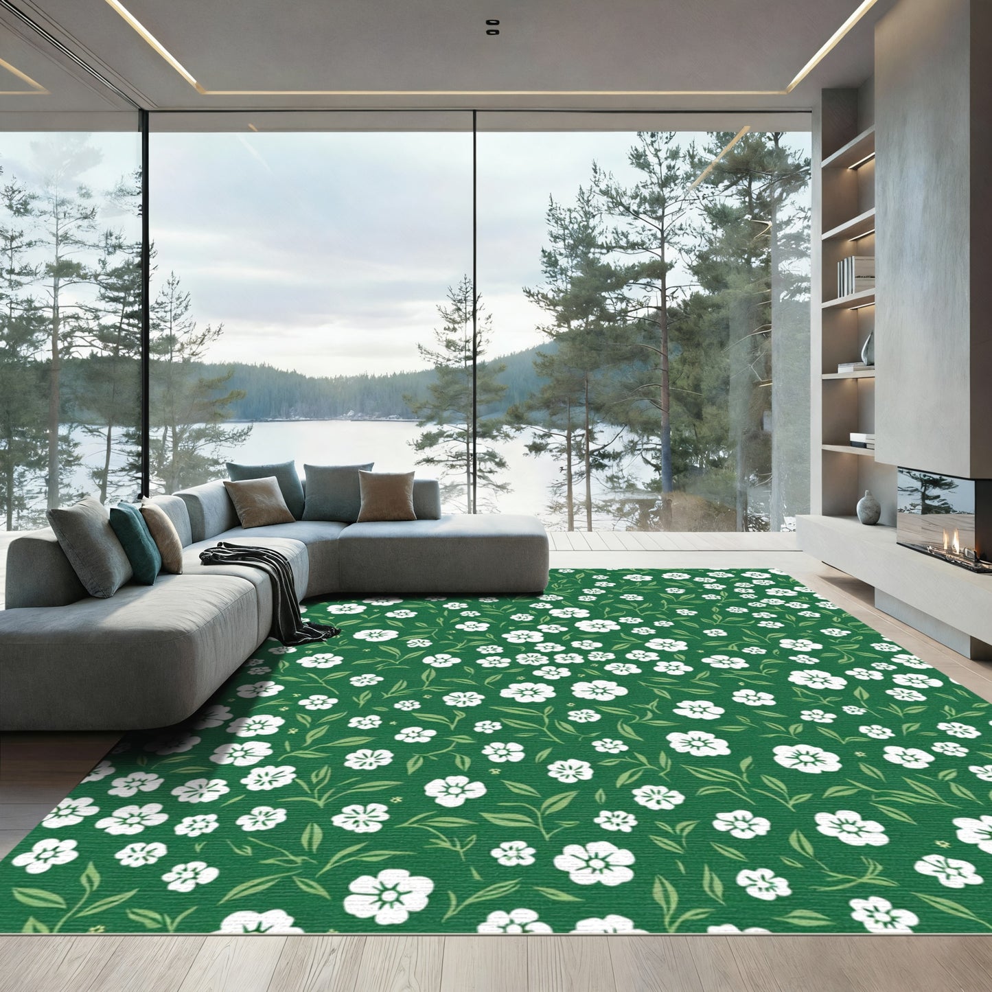 White Floral Garden Vine Rug