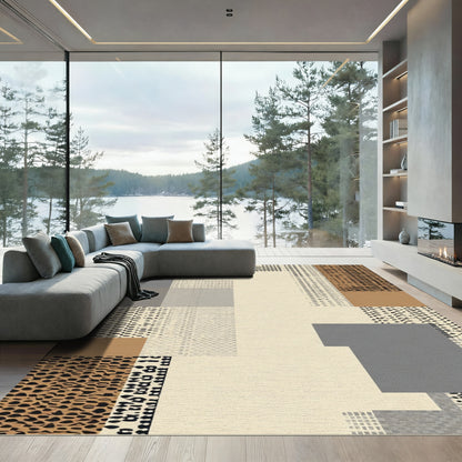 Abstract Beige Black Geometric Overlay Rug