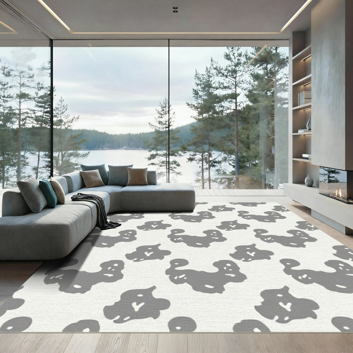 Gray Amoeba Scattered Organic Forms Rug